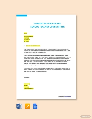 Elementary and Grade School Teacher Cover Letter