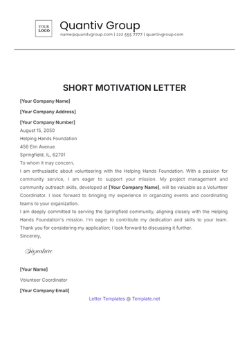 Free Short Motivation Letter Template to Edit Online