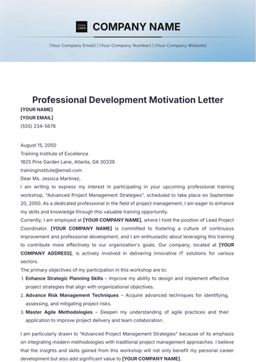 Free Professional Development Motivation Letter Template to Edit Online