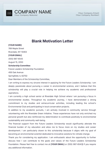 Free Blank Motivation Letter Template to Edit Online