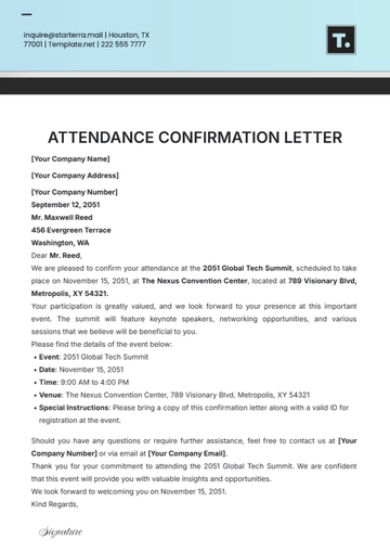 Free Attendance Confirmation Letter Template to Edit Online