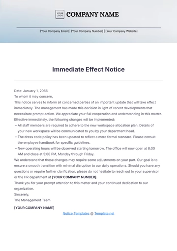 Free Immediate Effect Notice Template to Edit Online