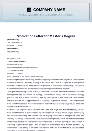 Free Motivation Letter for Master???s Degree Template to Edit Online