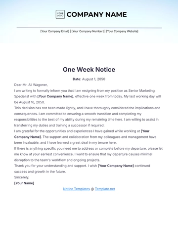 Free One Week Notice Template to Edit Online