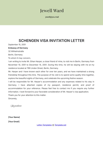 Free Schengen Visa Invitation Letter Template to Edit Online