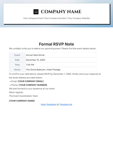 Free Formal RSVP Note Template to Edit Online