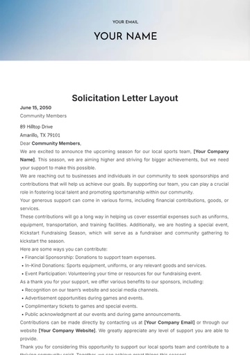 Free Solicitation Letter Layout Template to Edit Online