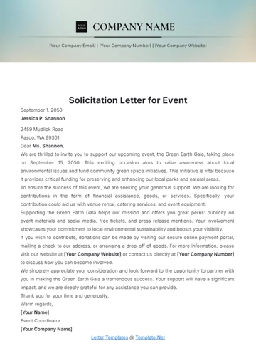 Free Solicitation Letter for Event Template to Edit Online