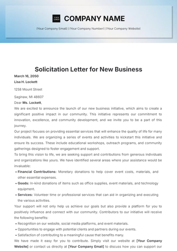 Free Solicitation Letter for New Business Template to Edit Online