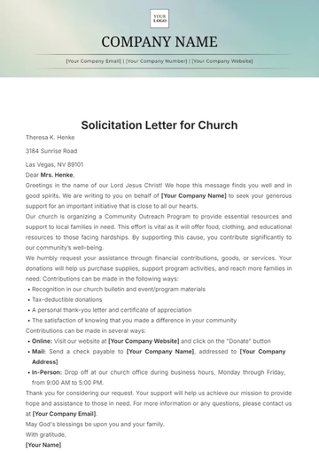 Free Solicitation Letter for Church Template to Edit Online