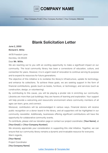 Free Blank Solicitation Letter Template to Edit Online