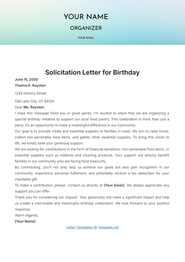 Free Solicitation Letter for Birthday Template to Edit Online