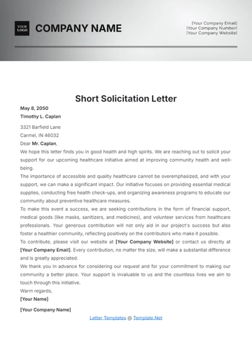 Free Short Solicitation Letter Template to Edit Online