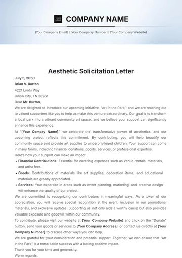 Free Aesthetic Solicitation Letter Template to Edit Online