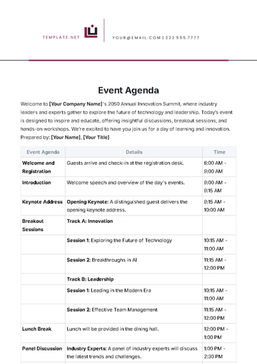Free Event Agenda Template to Edit Online