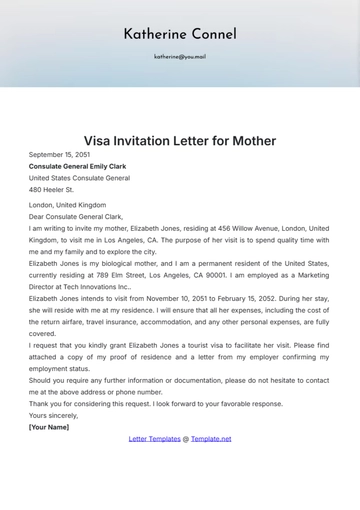 Free Visa Invitation Letter for Mother Template to Edit Online