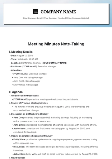 Free Meeting Minutes Note Taking Template to Edit Online