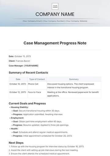 Free Case Management Progress Note Template to Edit Online