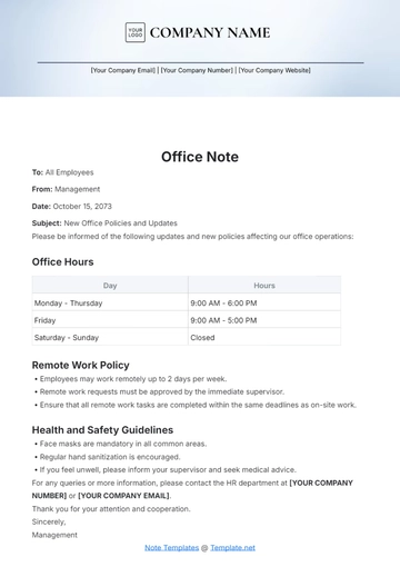 Free Office Note Template to Edit Online