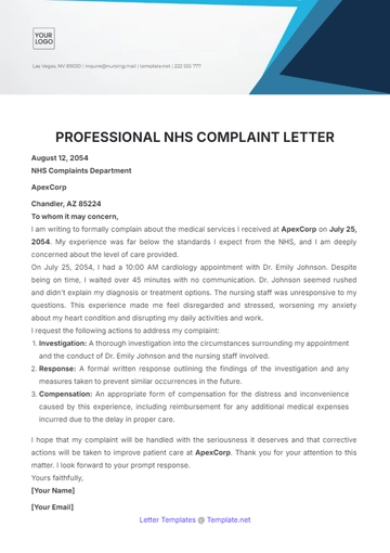 Free Professional NHS Complaint Letter Template to Edit Online