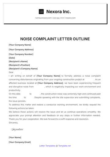 Free Noise Complaint Letter Outline Template to Edit Online