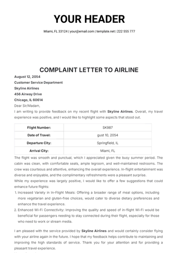 Free Complaint Letter to Airline Template to Edit Online