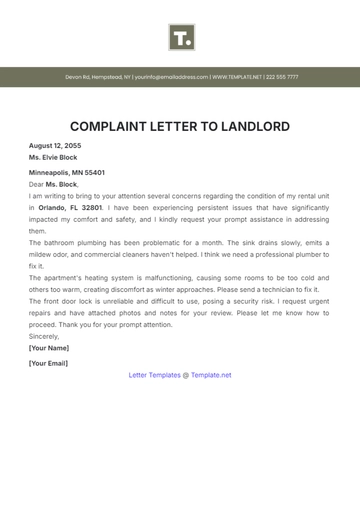 Free Complaint Letter to Landlord Template to Edit Online