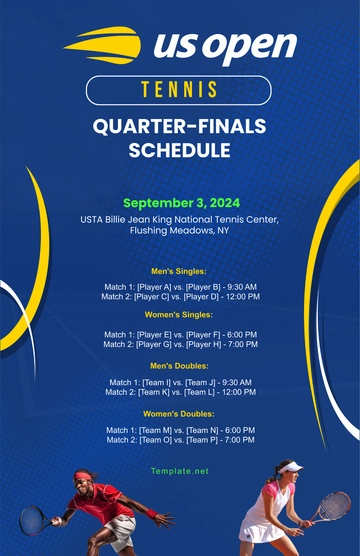 Free US Open Tennis Quarter-finals Template to Edit Online