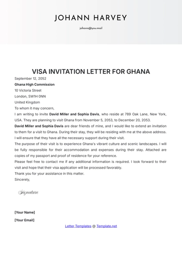 Free Visa Invitation Letter for Ghana Template to Edit Online