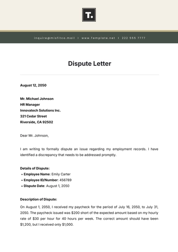 Free Dispute Letter Template to Edit Online