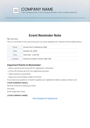 Free Event Reminder Note Template to Edit Online