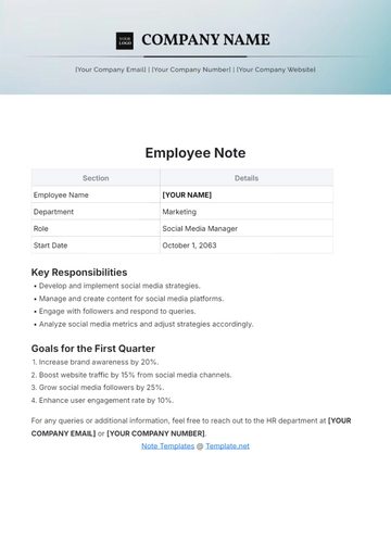 Free Employee Note Template to Edit Online