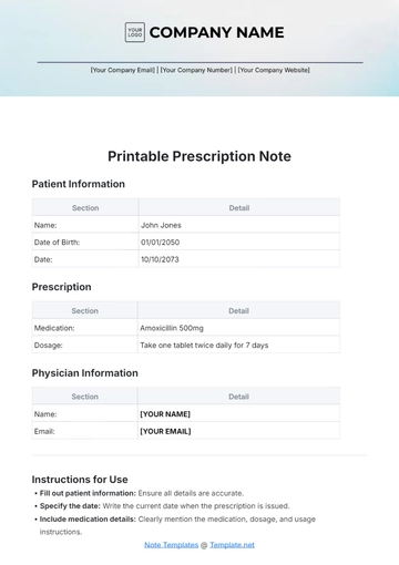 Free Printable Prescription Note Template to Edit Online