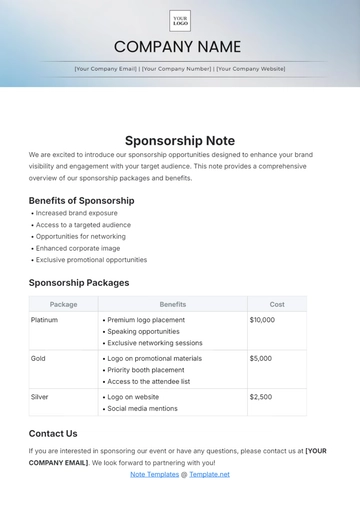 Free Sponsorship Note Template to Edit Online
