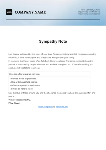 Free Sympathy Note Template to Edit Online