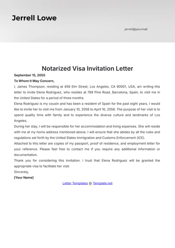 Free Notarized Visa Invitation Letter Template to Edit Online