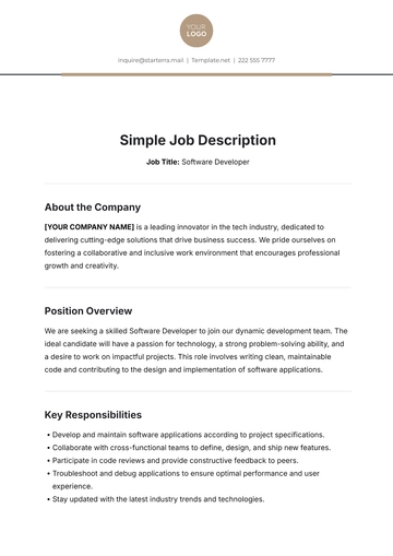 Free Simple Job Description Template to Edit Online