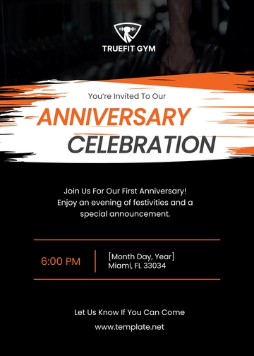 Free Gym Anniversary Invitation Template to Edit Online