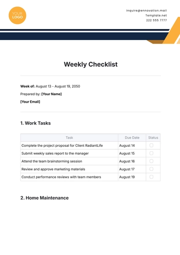 Free Weekly Checklist Template to Edit Online | Template.net