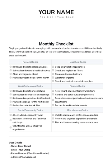 Free Monthly Checklist Template to Edit Online