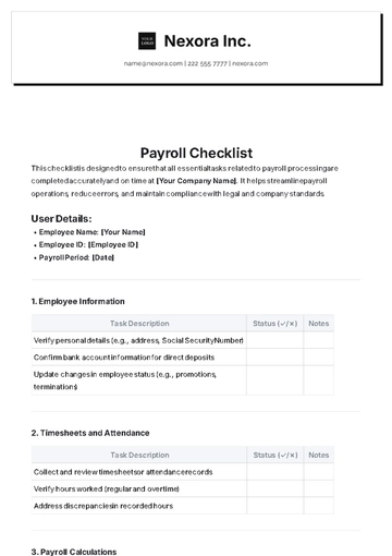 Free Payroll Checklist Template to Edit Online