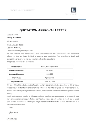 Free Quotation Approval Letter Template to Edit Online