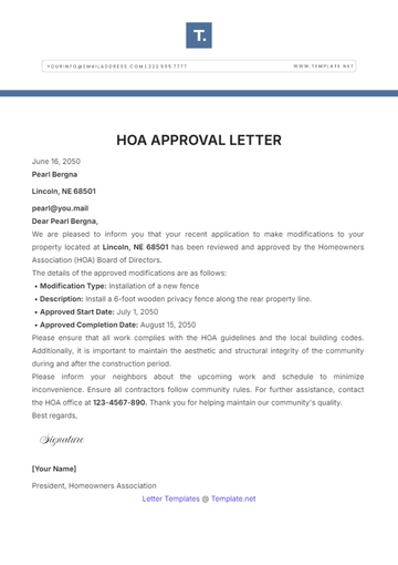 Free HOA Approval Letter Template to Edit Online