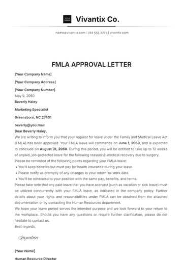 Free FMLA Approval Letter Template to Edit Online