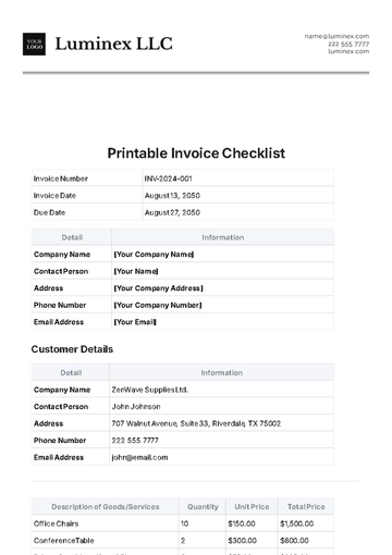 Free Printable Invoice Checklist Template to Edit Online