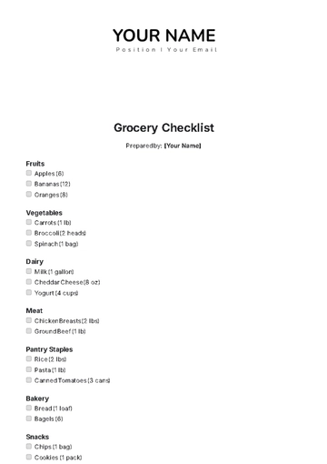 Free Grocery Checklist Template to Edit Online