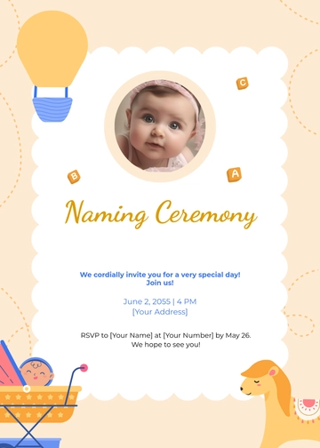 Free Cute Naming Ceremony Invitation Template to Edit Online