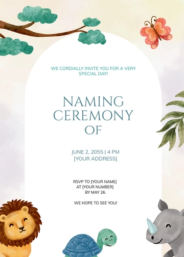 Free Animal-Themed Baby Naming Invitation Template to Edit Online