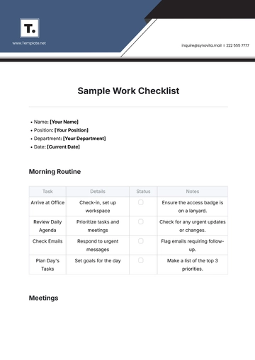 Free Sample Work Checklist Template to Edit Online