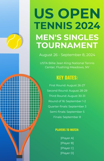 Free US Open Tennis Men's Singles Template to Edit Online